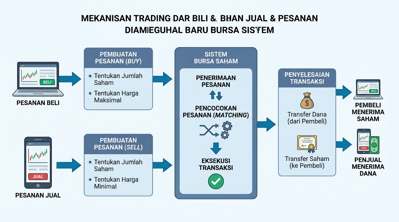 Diagram alur mekanisme perdagangan dasar di bursa