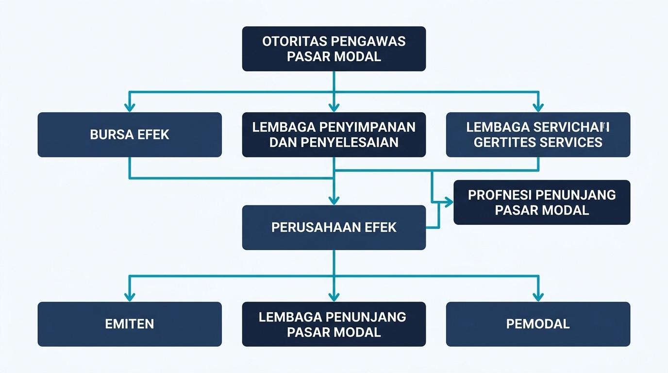Ilustrasi bagan peran lembaga dan pelaku dalam struktur pasar modal Indonesia